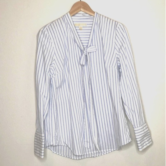 MICHAEL KORS Tie Collar Striped Blouse, size Large - Picture 2 of 3